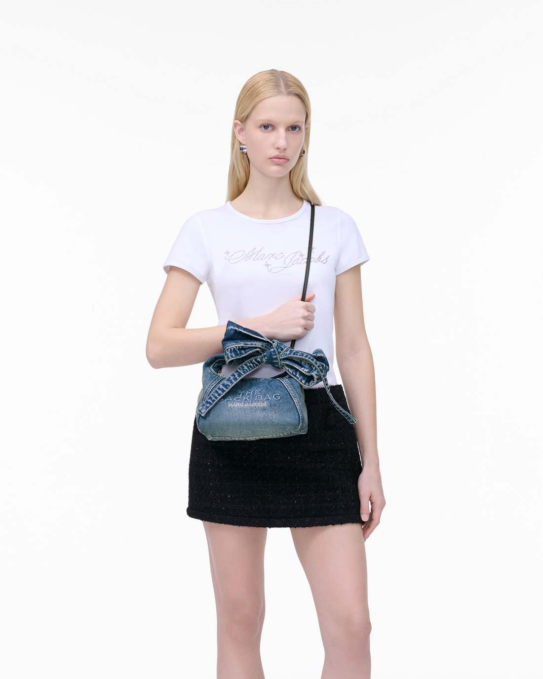 Marc Jacobs The Bow Denim Mini Sack Bag Medium Wash Indigo