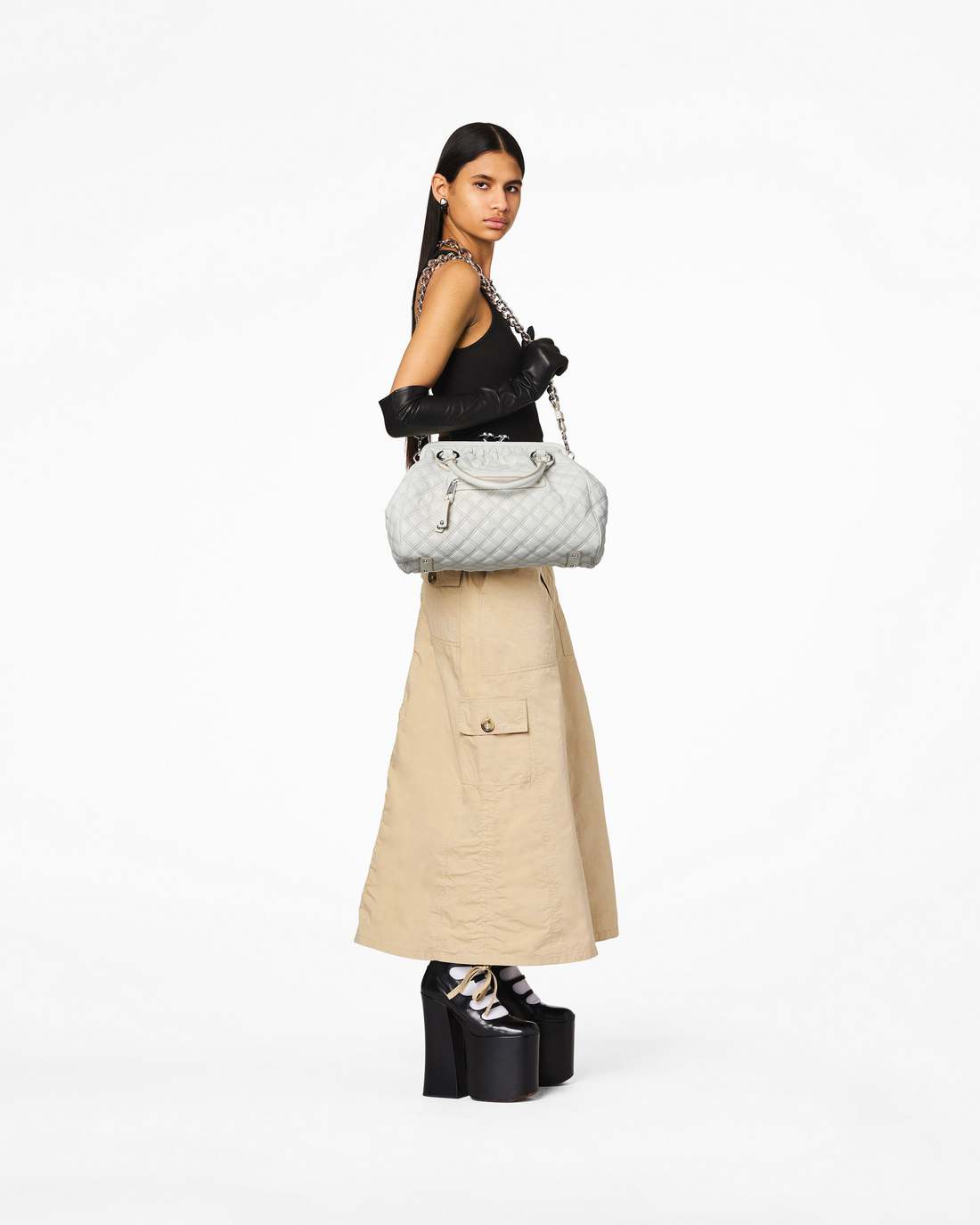 Marc Jacobs Re-Edition Quilted Leather Stam Bag Cloud White