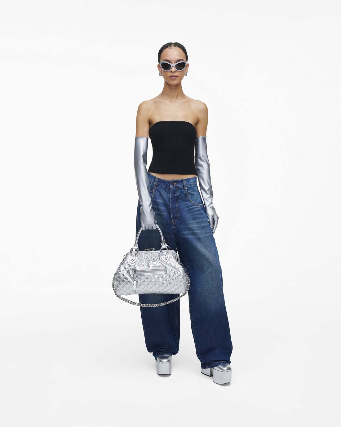 Marc Jacobs Re-Edition Quilted Metallic Leather Stam Bag Silver