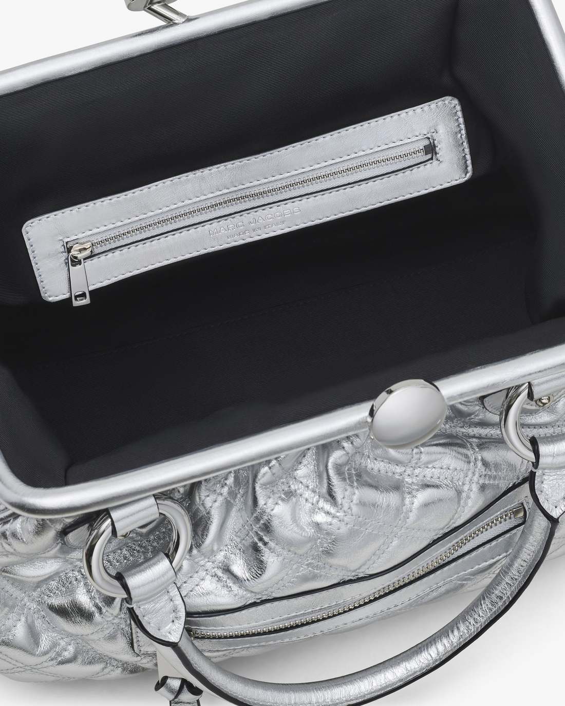 Marc Jacobs Re-Edition Quilted Metallic Leather Stam Bag Silver