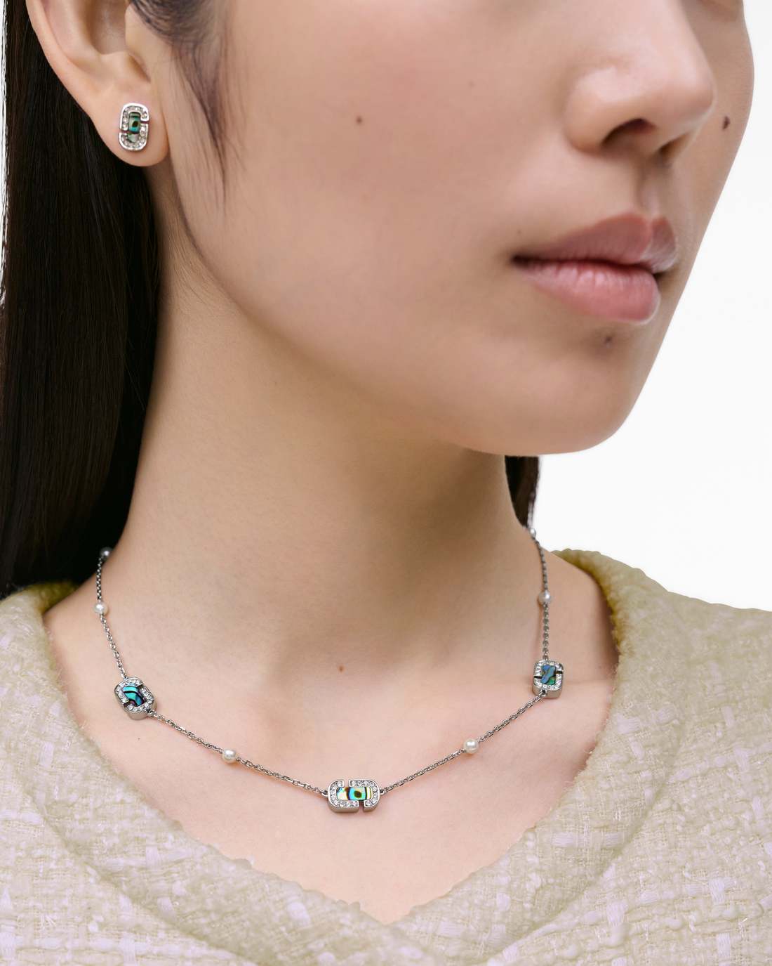 Marc Jacobs The J Marc Luxe Station Necklace Silver/Crystal