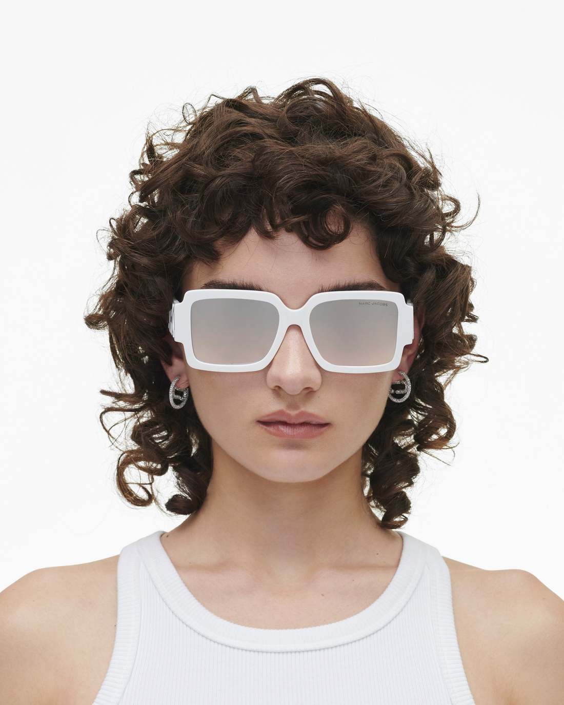 Marc Jacobs The Bold Logo Square Mirrored Sunglasses White/Grey