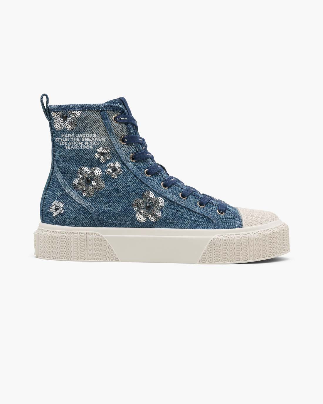 Marc Jacobs The Sequin Daisy Denim High Top Sneaker Vintage Indigo