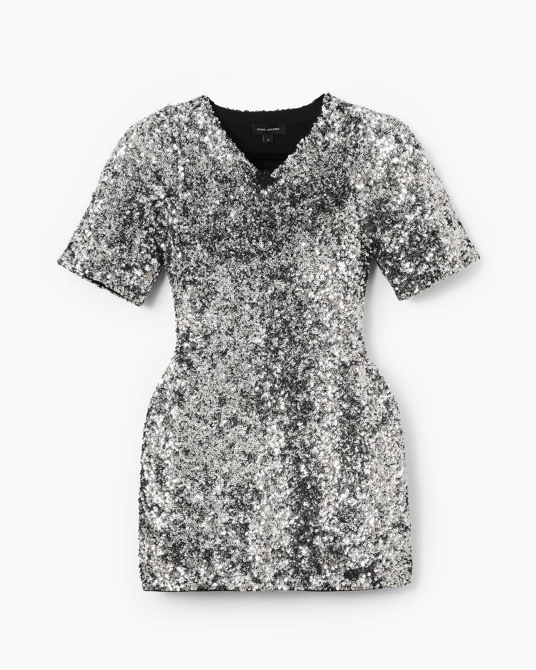Marc Jacobs Sequin V-Neck Knit Dress Silver
