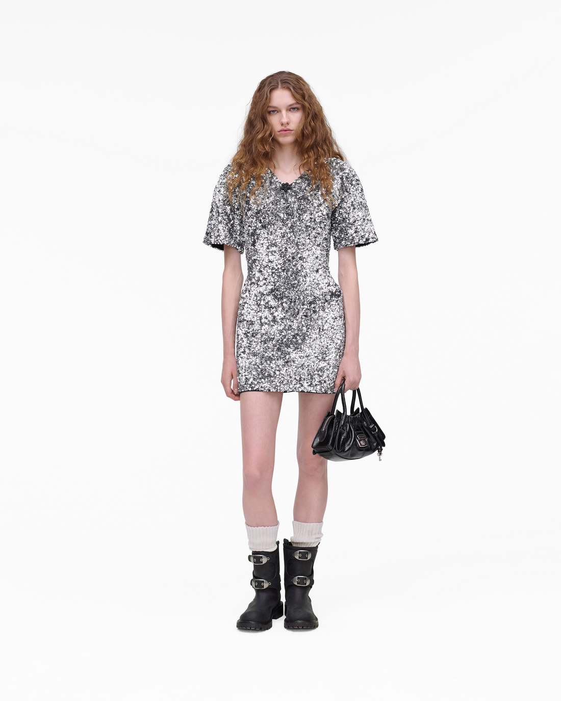 Marc Jacobs Sequin V-Neck Knit Dress Silver