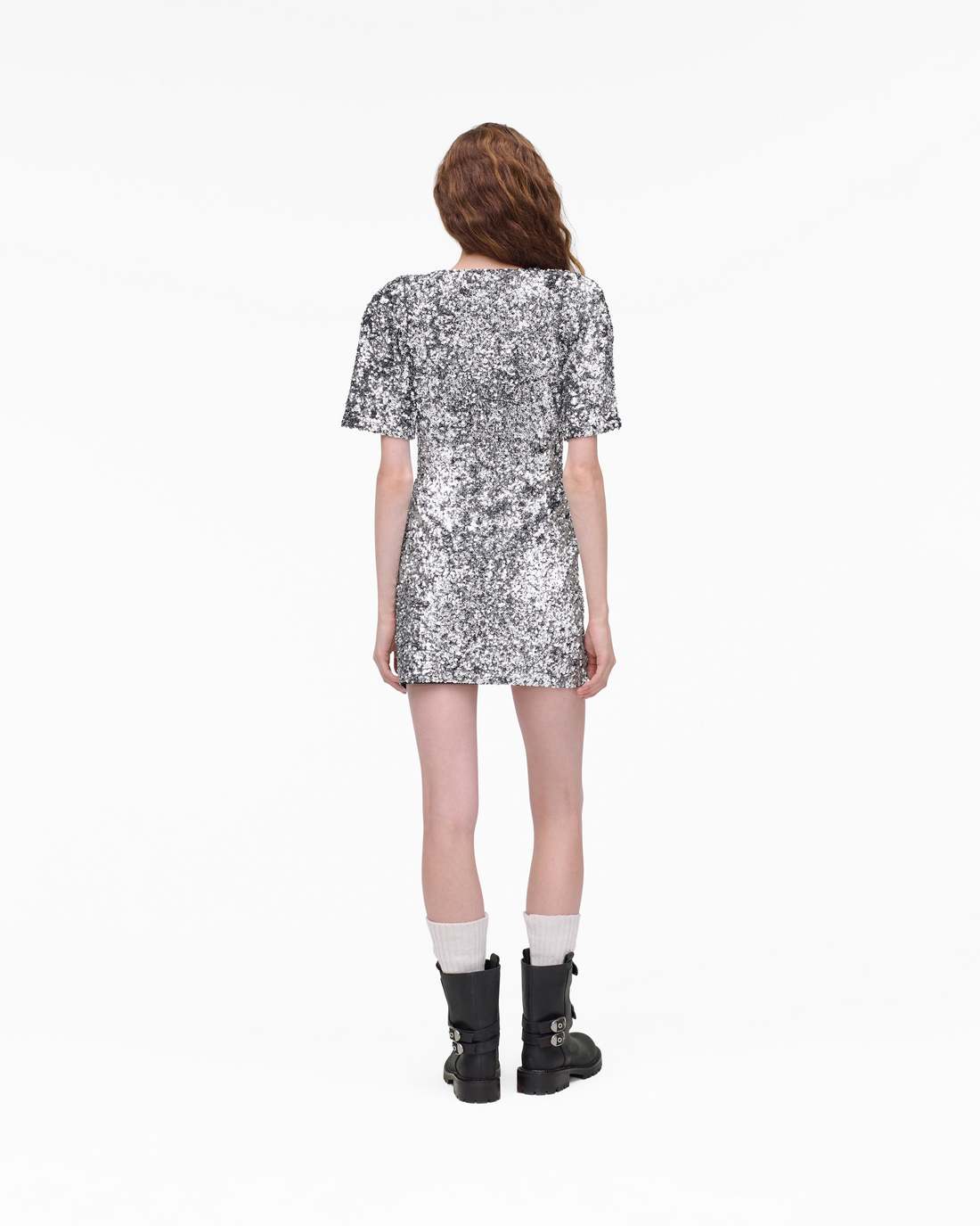 Marc Jacobs Sequin V-Neck Knit Dress Silver