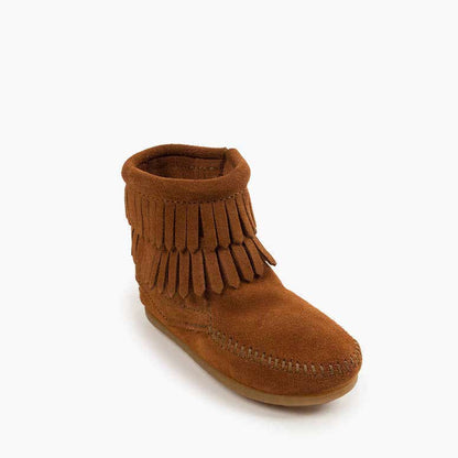 Minnetonka Girl's Moccasin Double Fringe Side Zip Boots